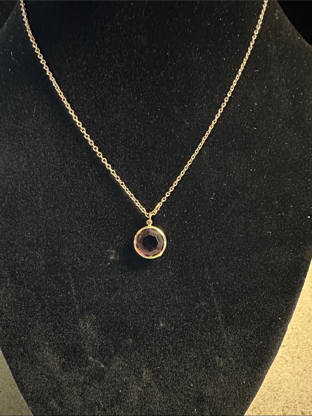 Vintage Avon Gold-Tone Necklace with Faceted Faux Amethyst Pendant